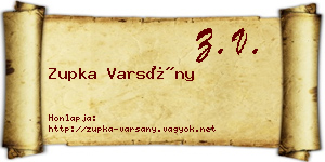 Zupka Varsány névjegykártya